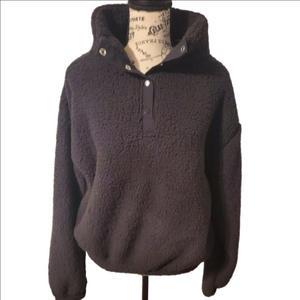 So winter black faux sherpa pullover quarter zip jacket sz lg